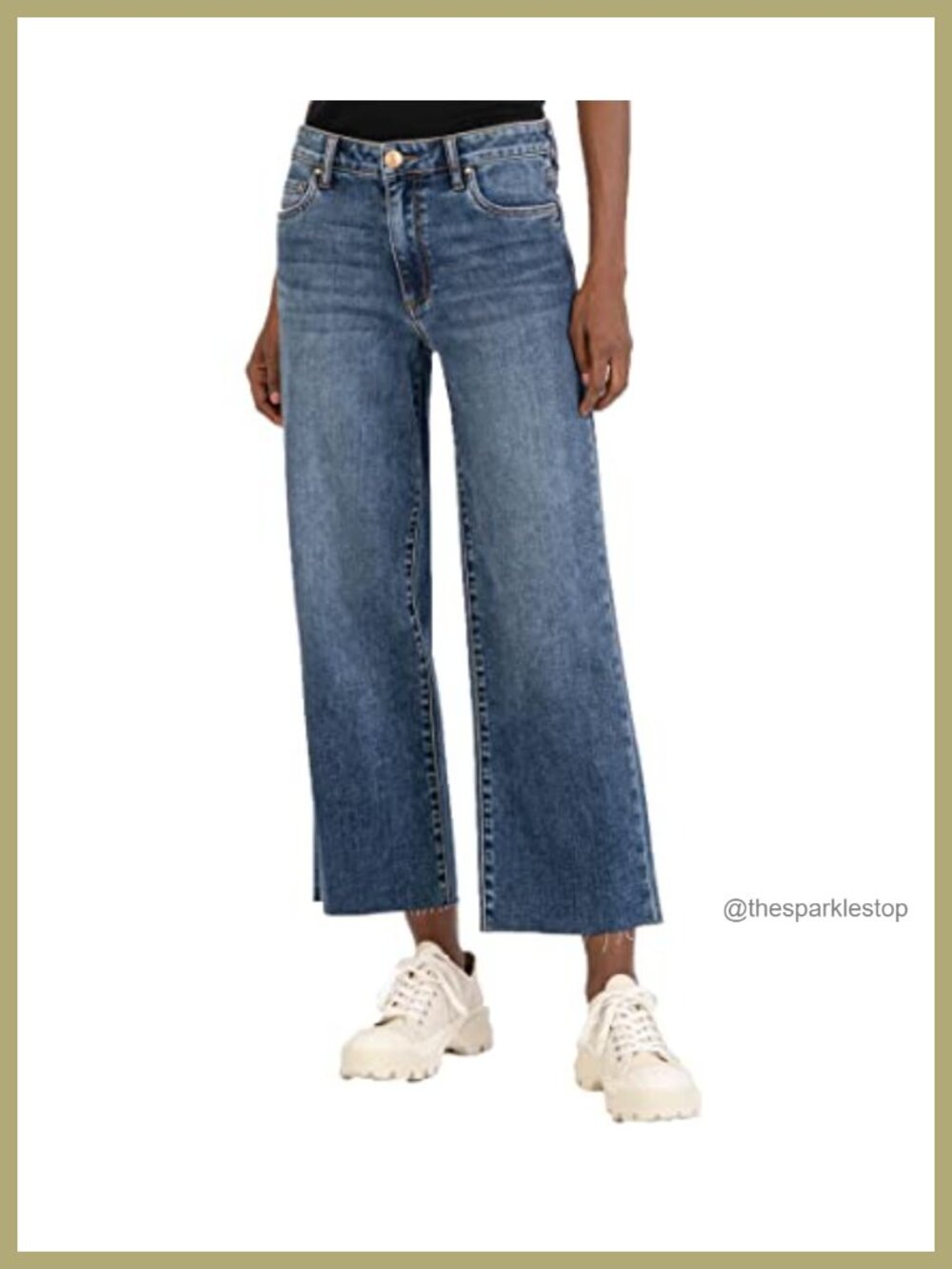 High Rise Wide Leg Cropped Culottes Jeans Raw Hem Casual Chic